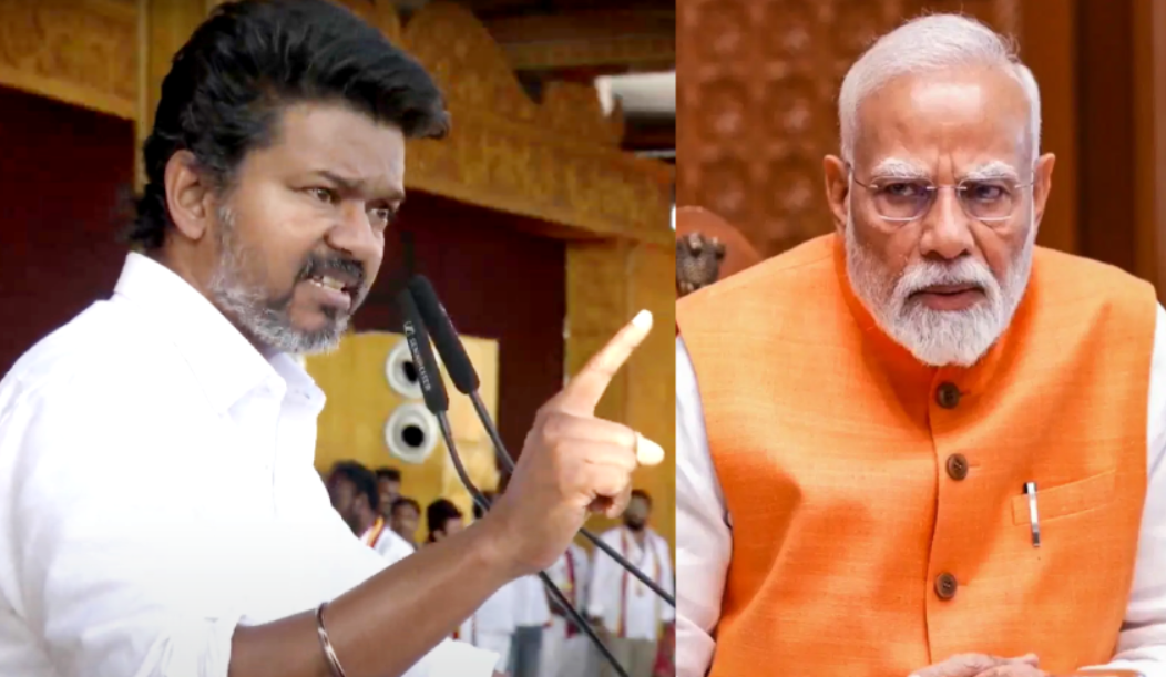 vijay direct challenge to pm modi at tvk maanaadu