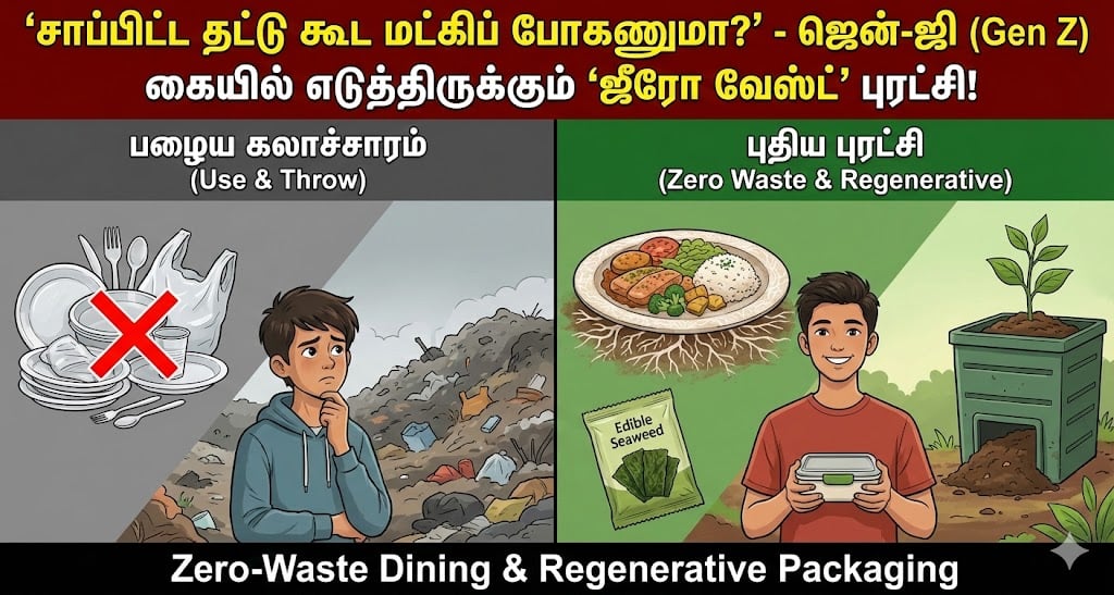 minnambalam.com - Santhosh Raj Saravanan - 'சாப்பிட்ட தட்டு கூட மட்கிப் போகணுமா?' - zero waste dining regenerative packaging gen z food trend sustainability