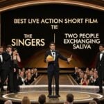 oscars 2026 rare tie best live action short film the singers two people exchanging saliva history