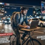 viral video man working on laptop while riding bike midnight work culture debate