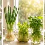 how to regrow kitchen scraps green onions celery herbs windowsill for free