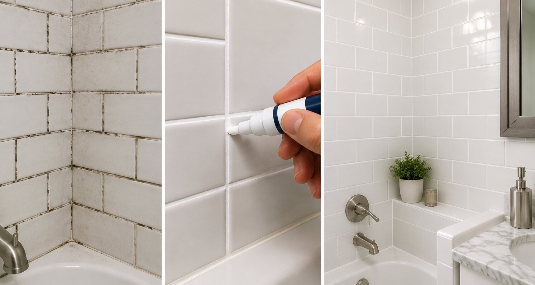 refresh dirty bathroom tile lines using cheap grout pen diy