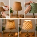 diy lamp shade upcycling thrift store lamps fabric glue twine paper origami