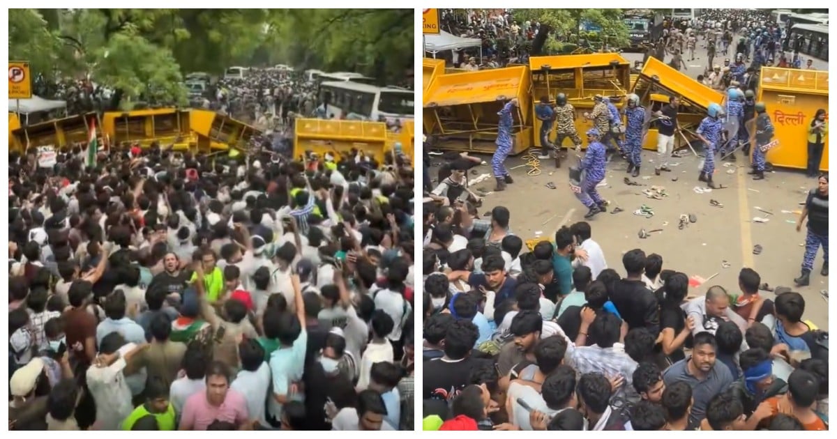 ’கரப்பான் பூச்சிகளால்’ போர்க்களமான டெல்லி.. சரமாரியாக பாய்ந்த கண்ணீர் குண்டுகள்.. மீண்டும் மீண்டும் தடியடிகள்! Delhi Turns into a Battlefield as 'Cockroaches' Clash with Police; Tear Gas and Lathicharge Reported