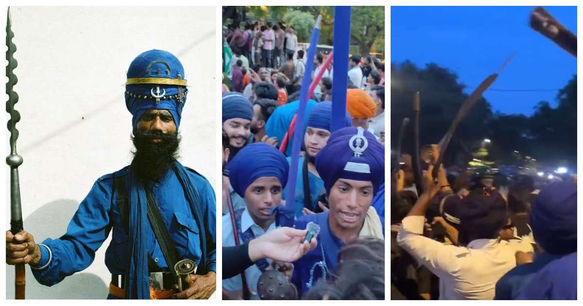 டெல்லியில் வாள், ஈட்டியுடன் களமிறங்கிய 'நிஹாங்’ சீக்கியர் படை- போலீஸ் அதிர்ச்சி! Nihang Sikhs step in to protect students with swords and spears at Delhi