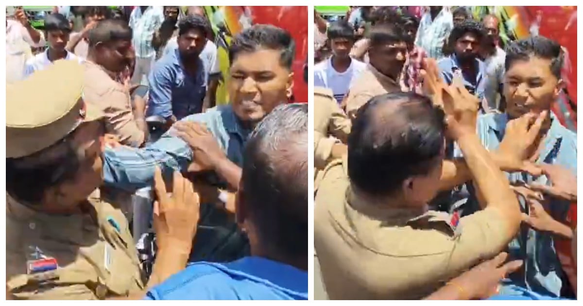 Youth slaps police officer in public in Thanjavur
