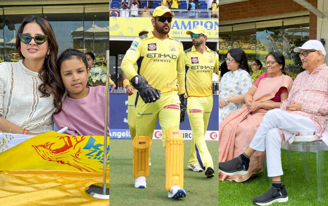 dhoni parents first time presents at chepauk