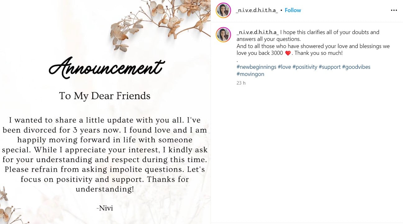 Actress Nivedhitha Talks about Her Personal Life