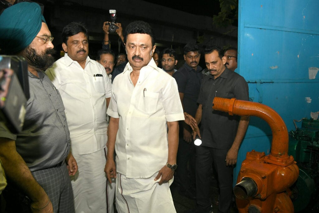 mk stalin visits chennai storm water stagnation