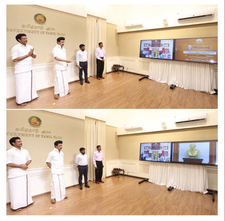 cm mk stalin unveils bharathiyar statue in varanasi