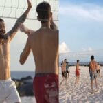 Cricketers playing volleyball on the beach - trending video!